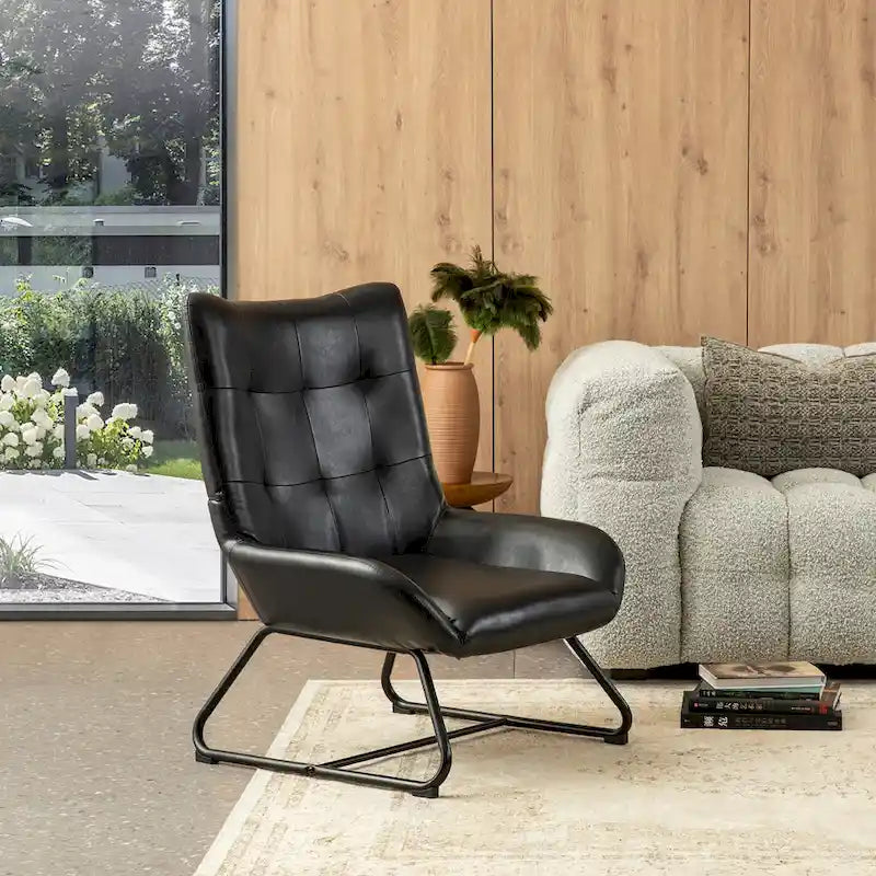 Glitzhome Set of 2 35.5H Leatherette Wingback Accent Chairs With Metal Legs