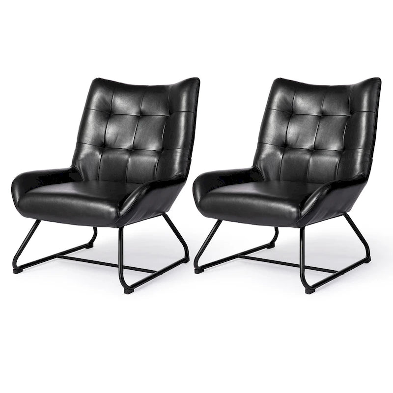Glitzhome Set of 2 35.5H Leatherette Wingback Accent Chairs With Metal Legs