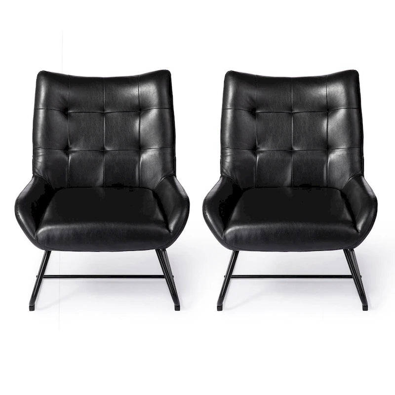 Glitzhome Set of 2 35.5H Leatherette Wingback Accent Chairs With Metal Legs