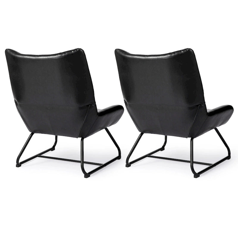 Glitzhome Set of 2 35.5H Leatherette Wingback Accent Chairs With Metal Legs