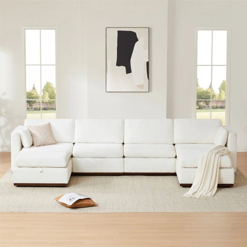 Mia U-shape Oversized Modular Sectional Fabric Sofa with Upgraded Wood Base