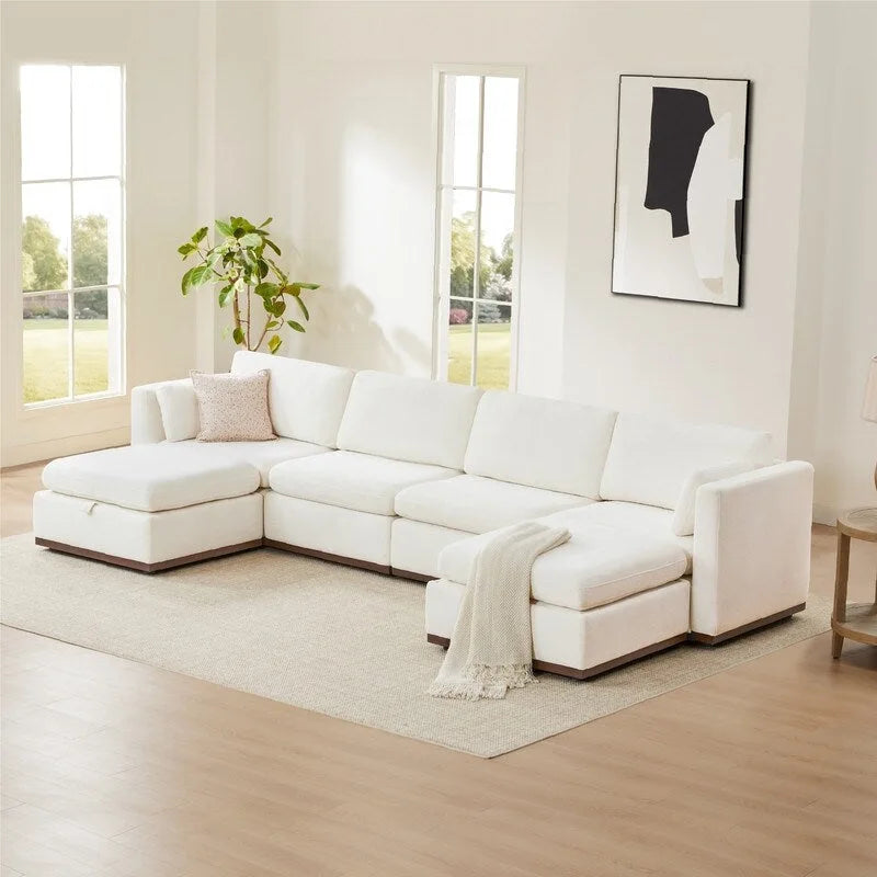 Mia U-shape Oversized Modular Sectional Fabric Sofa with Upgraded Wood Base
