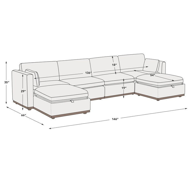 Mia U-shape Oversized Modular Sectional Fabric Sofa with Upgraded Wood Base