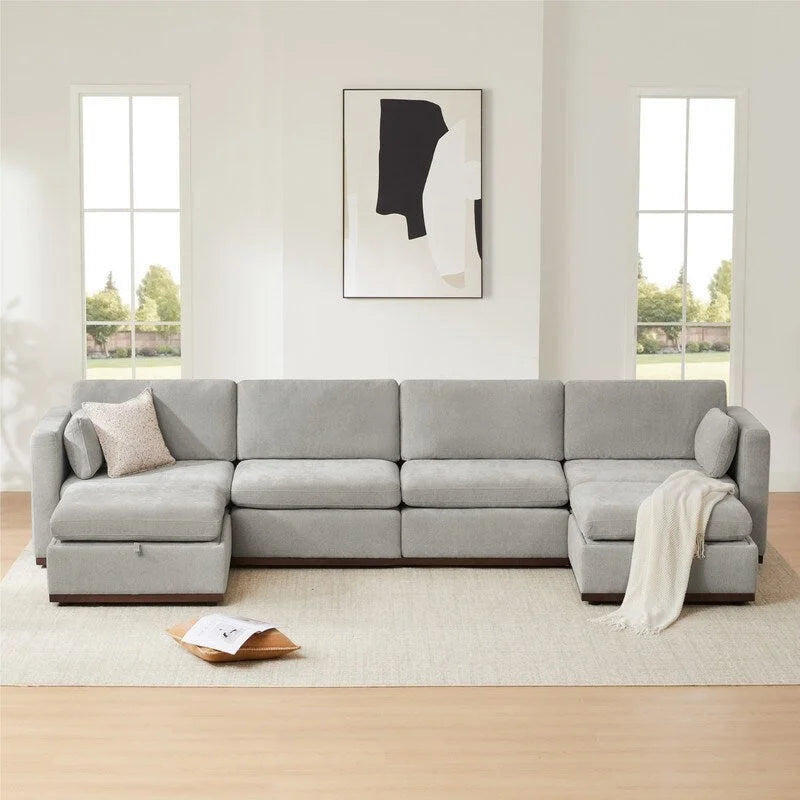 Mia U-shape Oversized Modular Sectional Fabric Sofa with Upgraded Wood Base