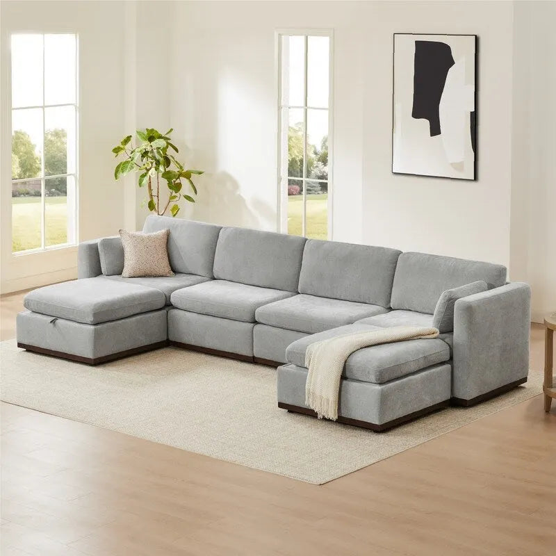 Mia U-shape Oversized Modular Sectional Fabric Sofa with Upgraded Wood Base