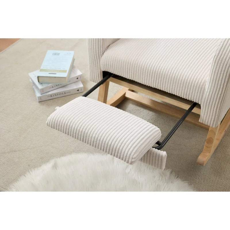 Accent Rocking Chair with Solid Wood Legs, Upholstered Nursery Glider Rocker, Comfy Armchair with Side Pocket