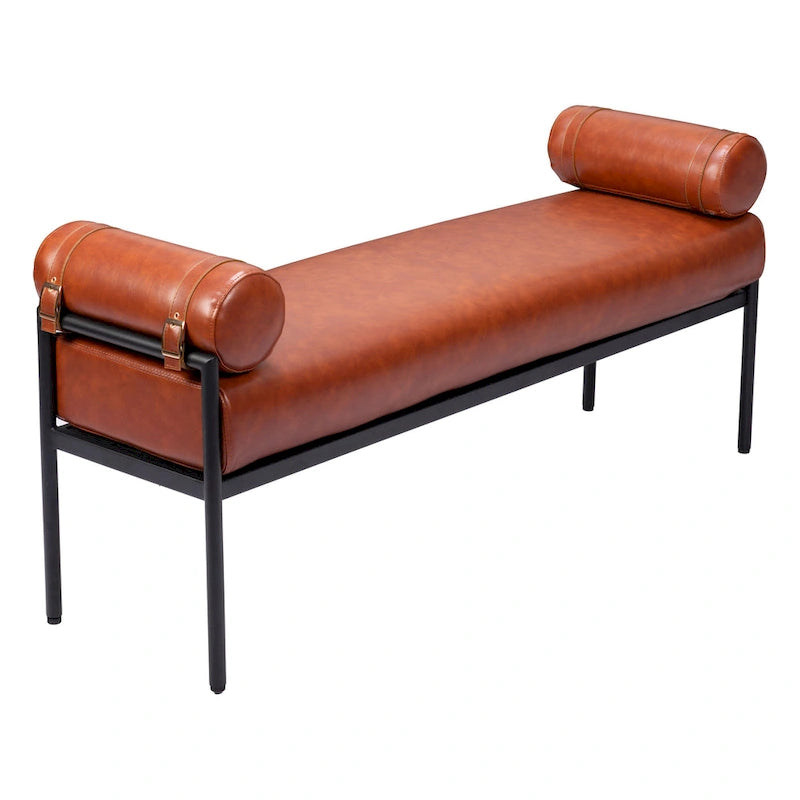 HomeRoots 56 Brown Faux Leather Upholstered Bench - 55.9' X '24.8' X '16.1