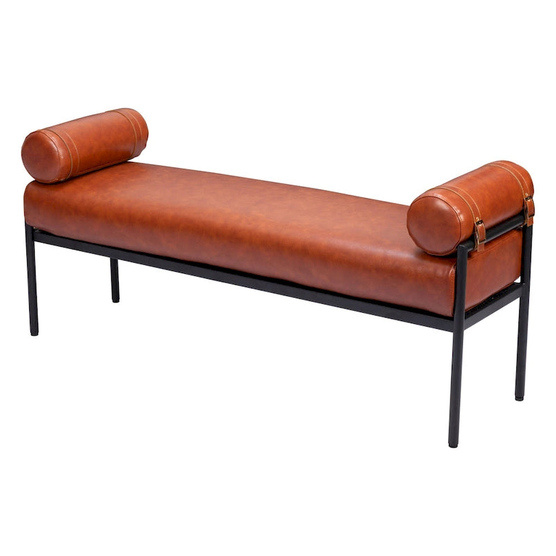 HomeRoots 56 Brown Faux Leather Upholstered Bench - 55.9' X '24.8' X '16.1