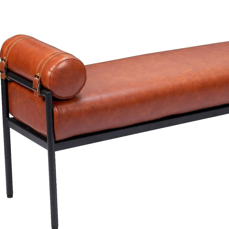 HomeRoots 56 Brown Faux Leather Upholstered Bench - 55.9' X '24.8' X '16.1