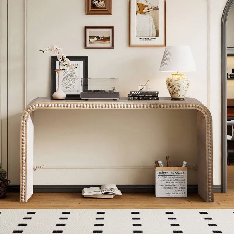 59 Entryway Table, Curved Waterfall-style Table,Console Table with Wood Beads