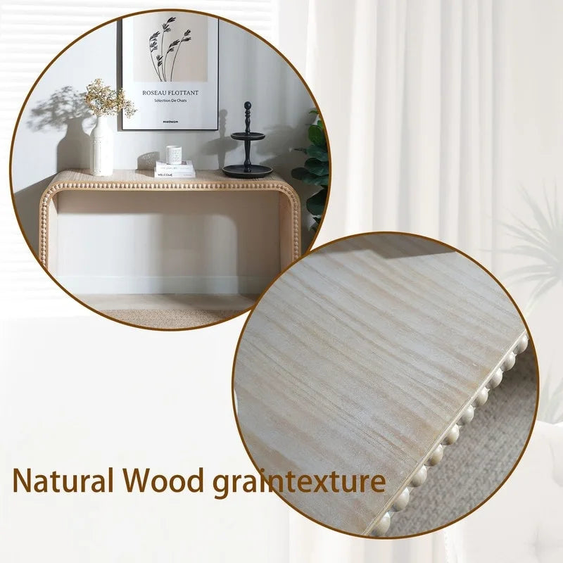 59 Entryway Table, Curved Waterfall-style Table,Console Table with Wood Beads