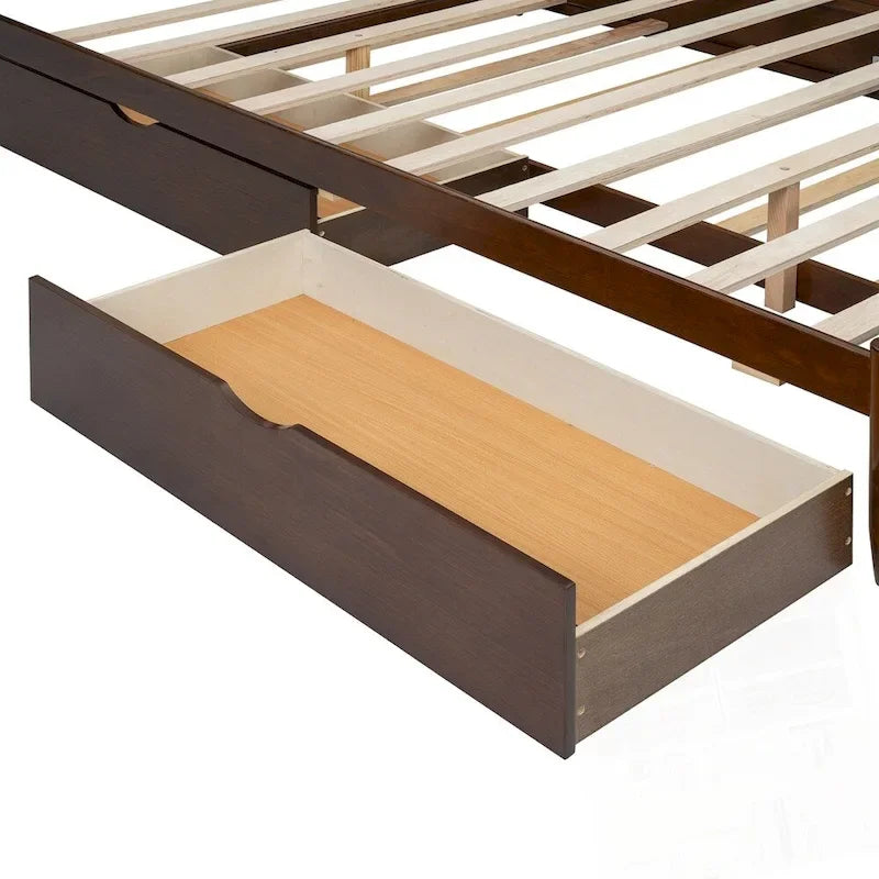 Wooden Storage Platform Bed with 2 Big Drawers and Twin-XL Size Trundle