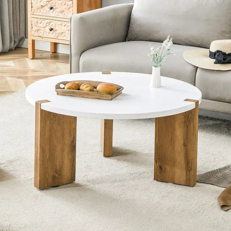 Coffee Table Round Coffee Table with Rectangular Legs Home Center Table Wooden Side Table for Living Room