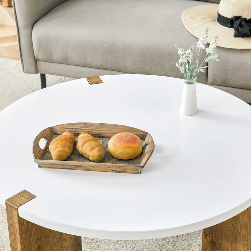 Coffee Table Round Coffee Table with Rectangular Legs Home Center Table Wooden Side Table for Living Room