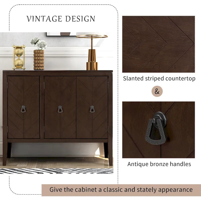Vintage Accent Storage Cabinet with Adjustable Shelf, Solid Wood Sideboard Console Table Sofa Table
