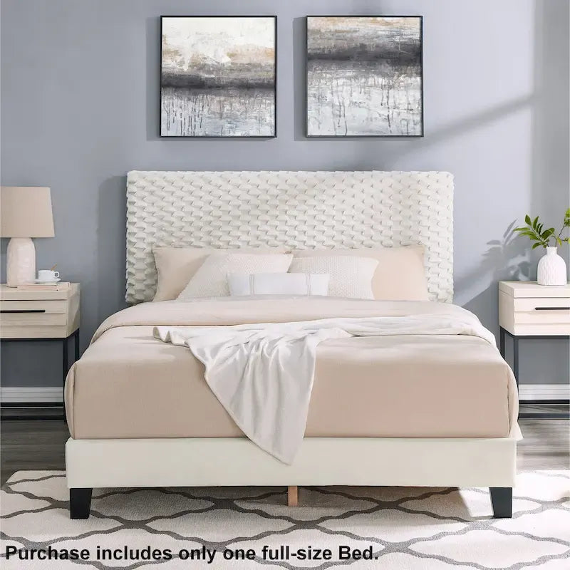 Full Platform Bed with Adjustable Headboard, Dove Fabric
