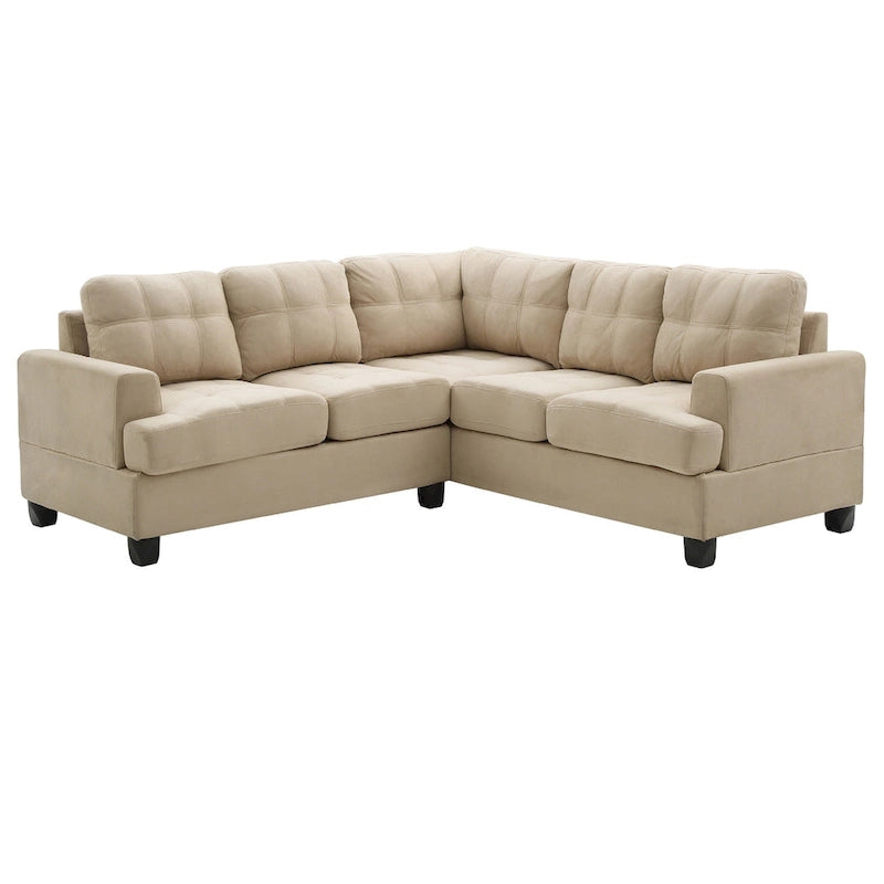 Tufted Microsuede L-Shape Sectional Sofa - 80 - Beige