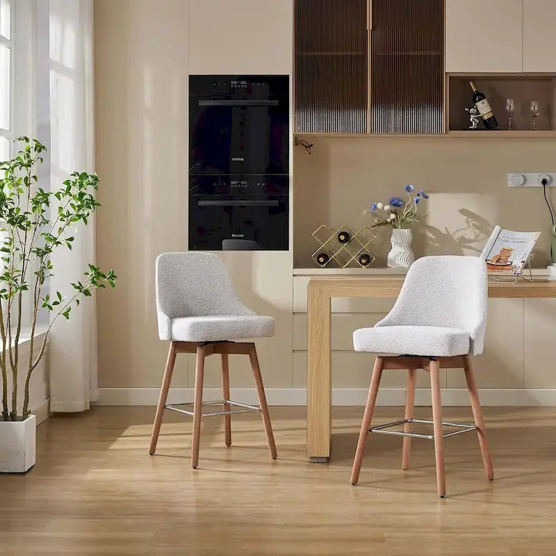 Swivel Bar Stools Set of 2, Counter Height Barstools with Backs and Wood Legs,Upholstered Chairs for Kitchen Island