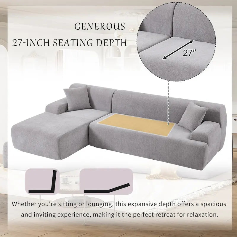 111 Polyester L-Shape Modular Sectional Sofa with High-Density Foam, 27 Deep Seat and Anti-Wrinkle Chenille Fabric