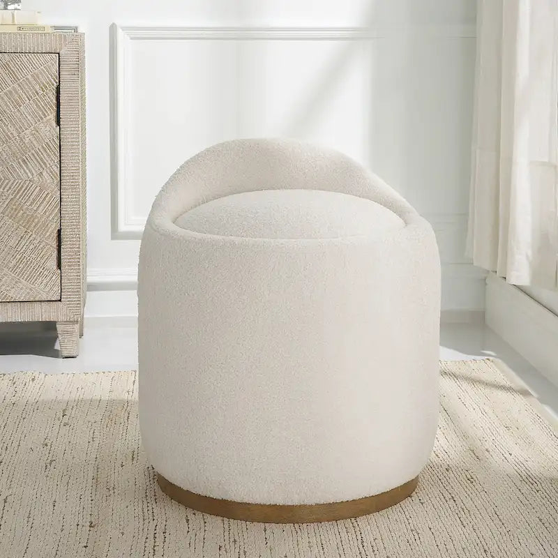 Upholstered Fluffy Swivel Pouf Ottoman - 24 - White and Brown