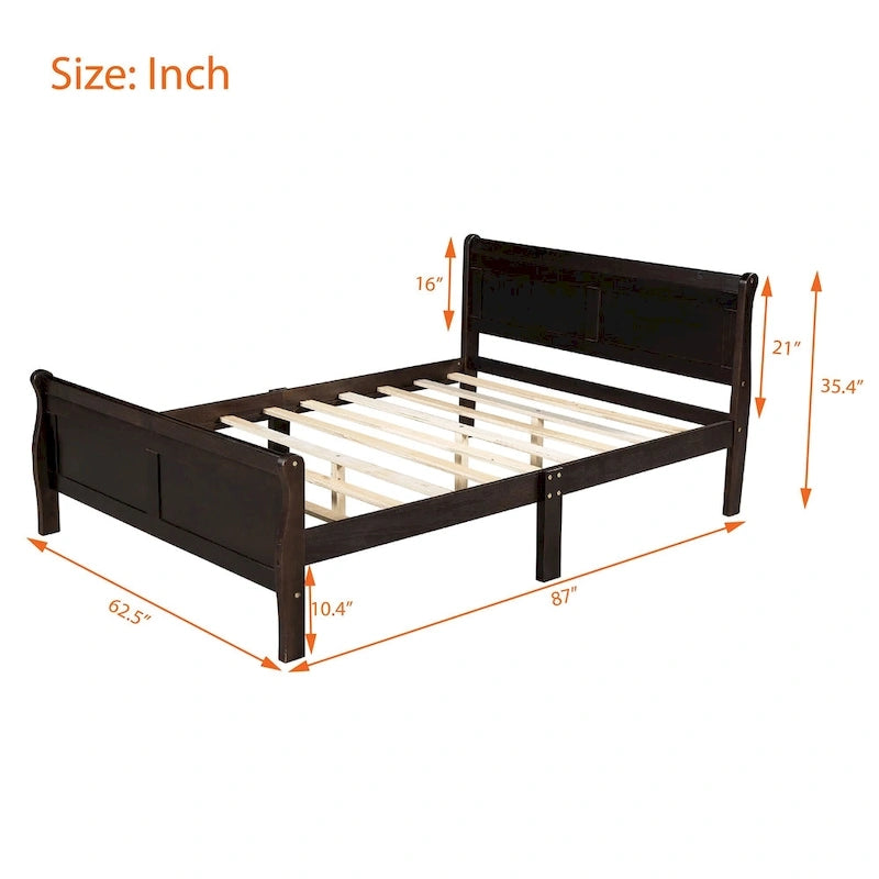 Queen Size Wood Platform Bed with Headboard and Wooden Slat Support, Oak