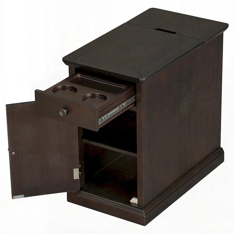 End Table Side Table with USB Ports and One Multifunctional Drawer with cup holders