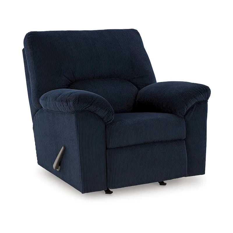 Simy Rocker Recliner Chair, Pillow Top Arms, Dark Navy Blue Corduroy