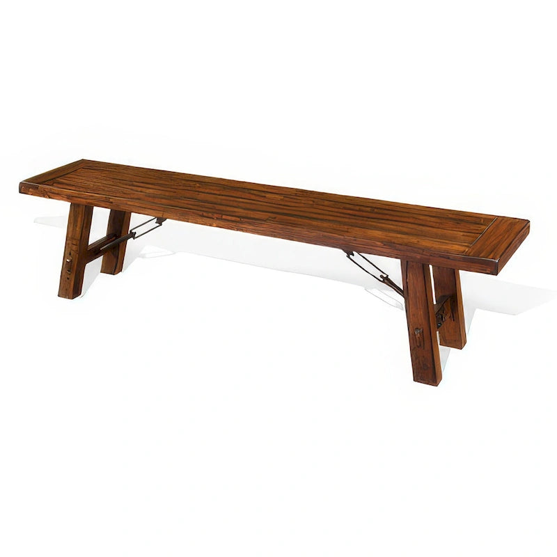 Reggie Bench, 72 Inch Brown Mahogany Wood, Metal Turnbuckle Accents