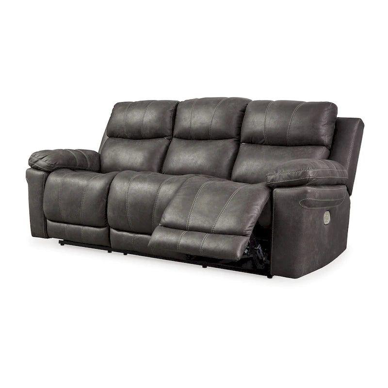 Ben Power Recliner Adjustable Headrest Sofa, 89 Inch Gray Faux Leather