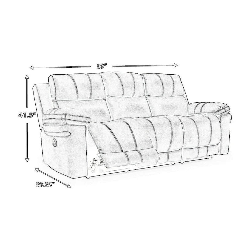 Ben Power Recliner Adjustable Headrest Sofa, 89 Inch Gray Faux Leather