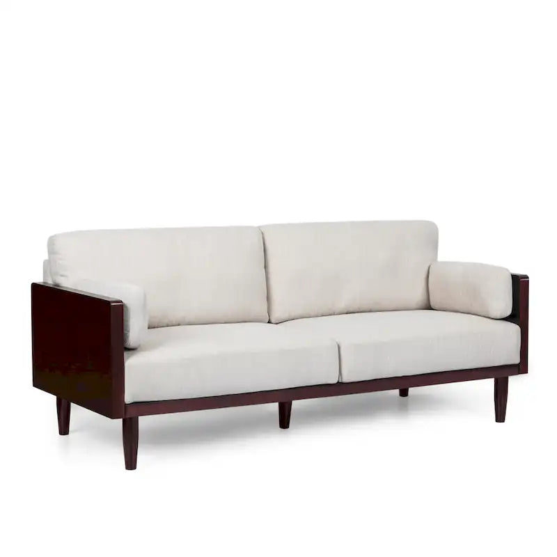 Sofa, 77 Inch, 2 Seater, Retro Style Tapered Wood Legs, Plush Beige