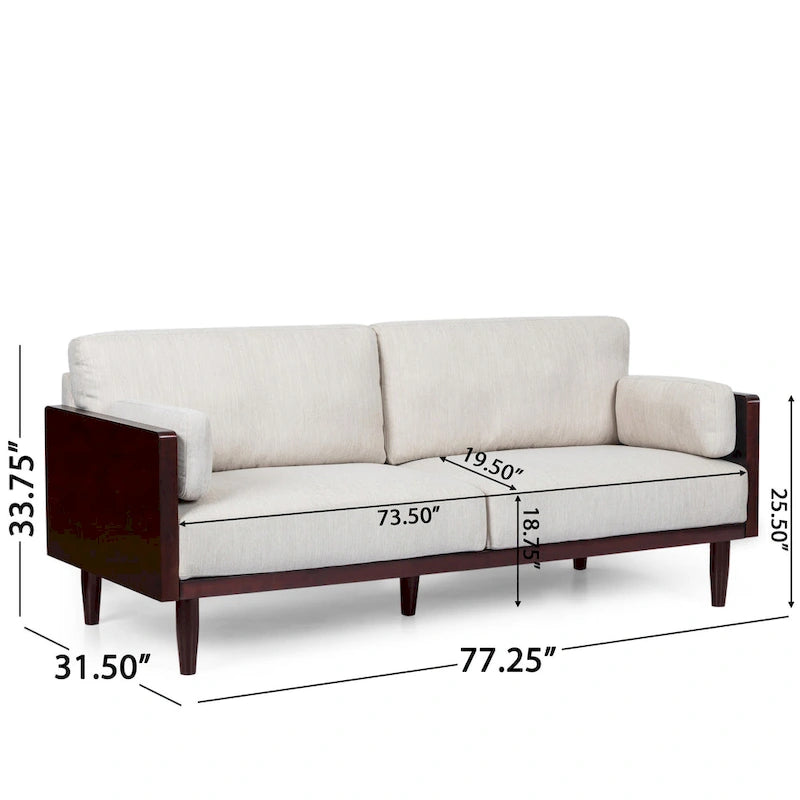 Sofa, 77 Inch, 2 Seater, Retro Style Tapered Wood Legs, Plush Beige