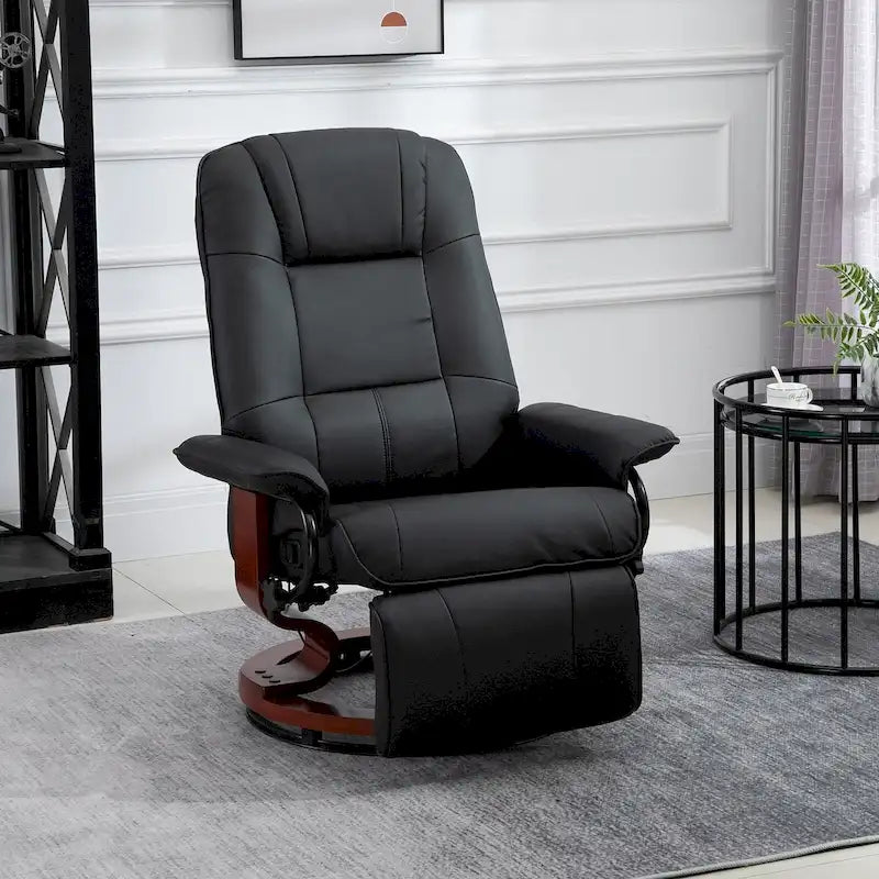 PU Leather Manual Recliner Chair Modern Lounge Chair Adjustable Swivel Armchair Chair with Wood Base and Footrest