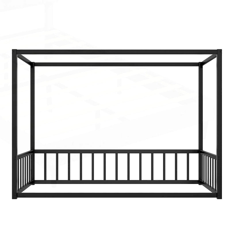 Modern Iron Double-Size Floor Bed with Multi-Functional Guardrails and Stable Structure