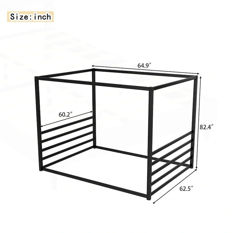 Modern Iron Double-Size Floor Bed with Multi-Functional Guardrails and Stable Structure