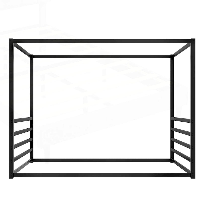 Modern Iron Double-Size Floor Bed with Multi-Functional Guardrails and Stable Structure