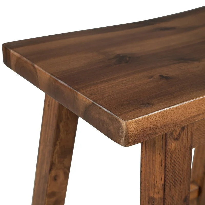 Rustic 3-Piece Solid Wood Kitchen Island Set  45 Stationary Butcher Block Table With Two Seating Stools & Dual Open Shelves.