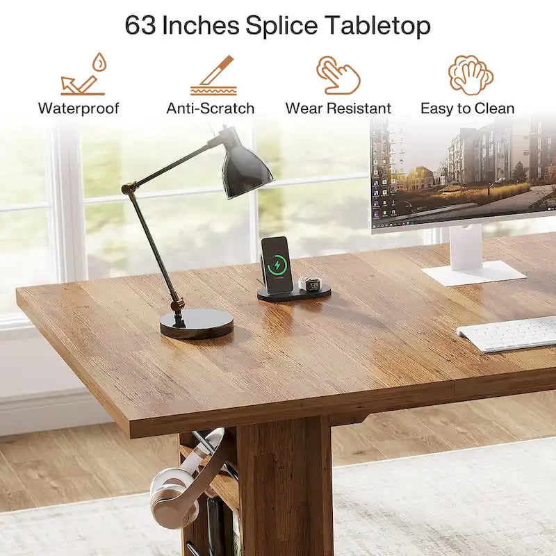 63-in Office Executive Desk, Large Computer Desk with Storage