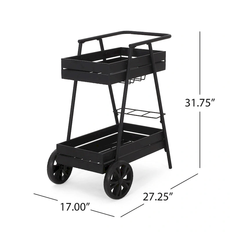 Modern Industrial Bar Cart with Iron Frame, Wheelbarrow-Inspired Design, Wine Bottle Holders and Mobile Rolling Wheels