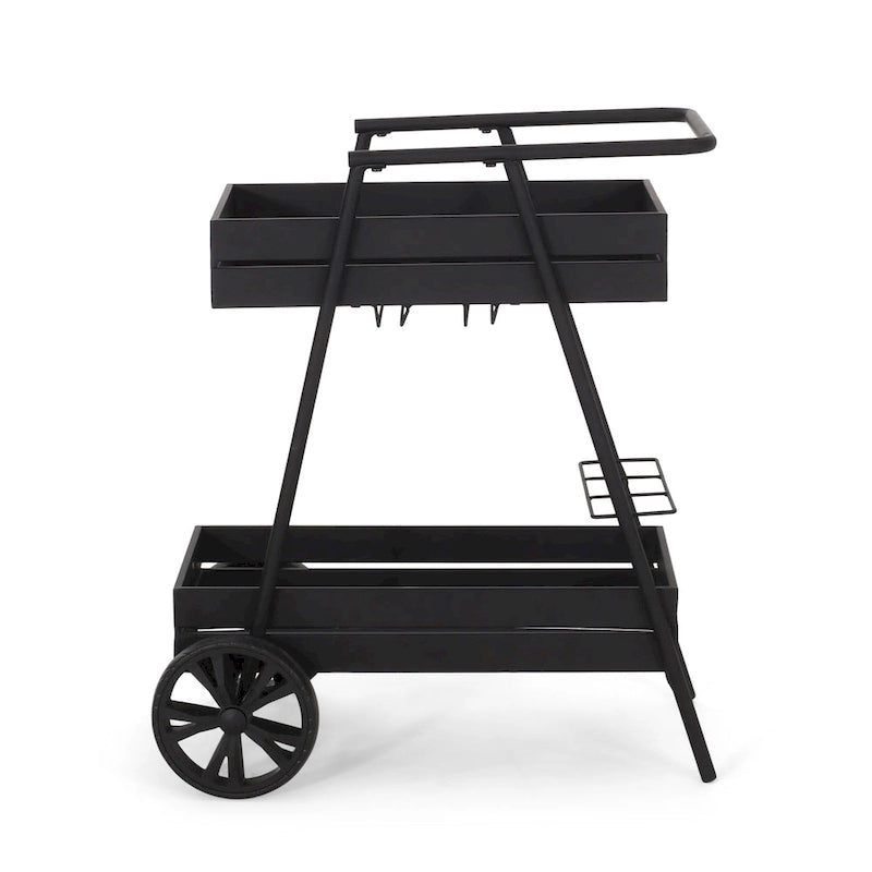 Modern Industrial Bar Cart with Iron Frame, Wheelbarrow-Inspired Design, Wine Bottle Holders and Mobile Rolling Wheels
