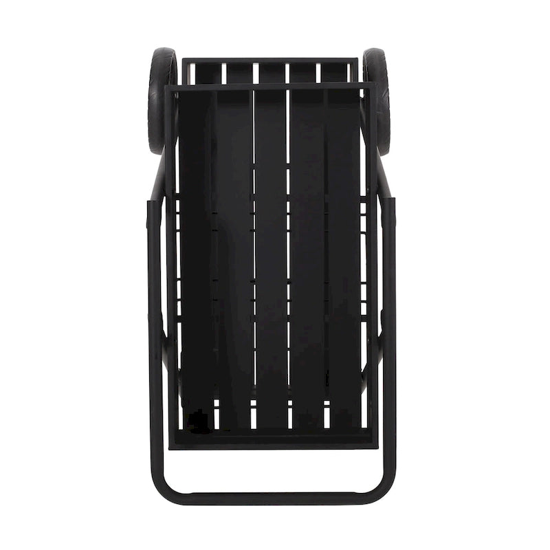 Modern Industrial Bar Cart with Iron Frame, Wheelbarrow-Inspired Design, Wine Bottle Holders and Mobile Rolling Wheels