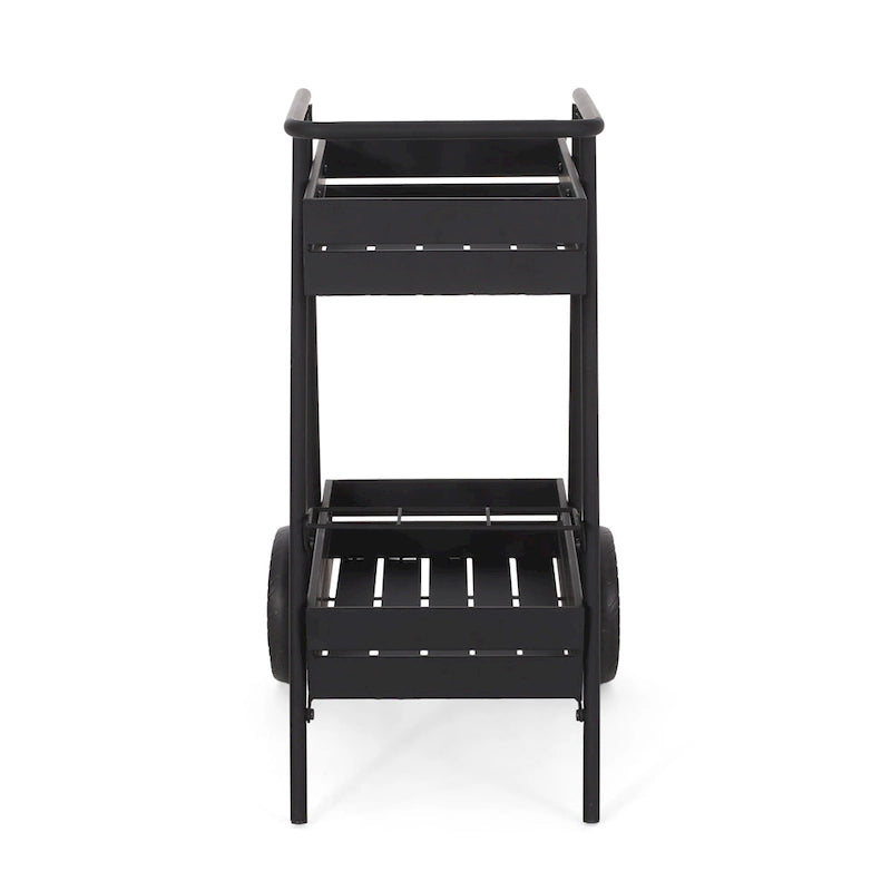 Modern Industrial Bar Cart with Iron Frame, Wheelbarrow-Inspired Design, Wine Bottle Holders and Mobile Rolling Wheels