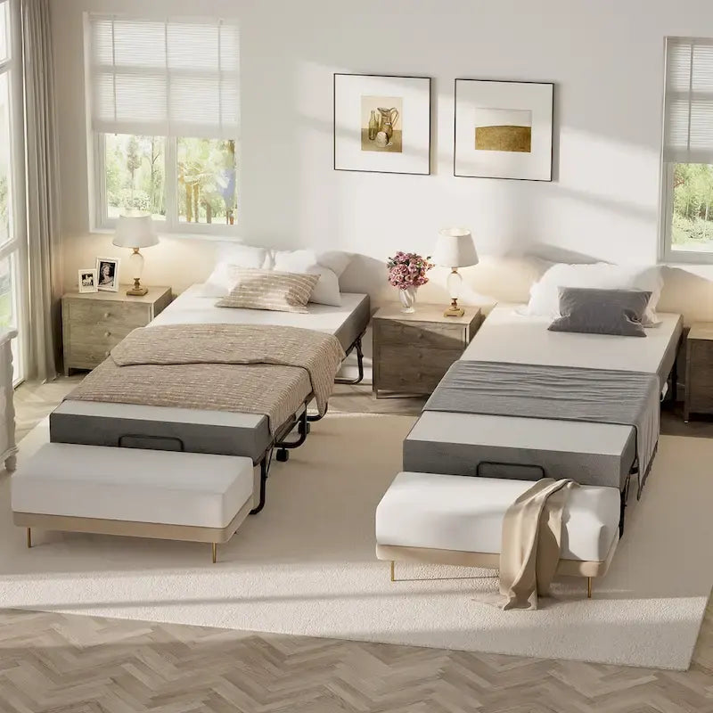 Folding Bed with 5 Inch Memory Foam Mattress, Small Single Bed Extra Guest Bed with Wheel