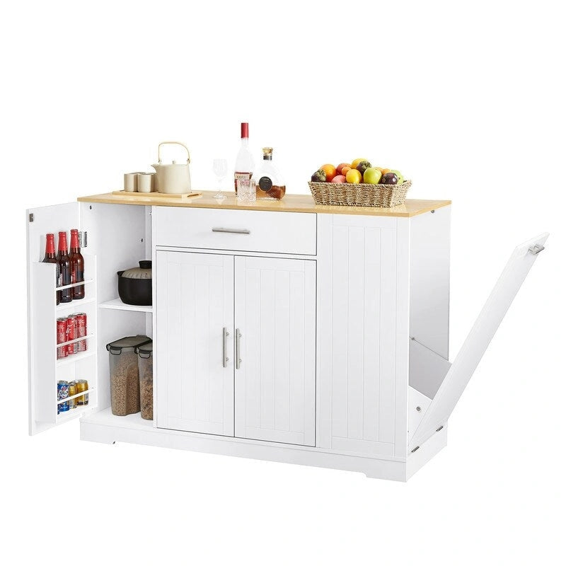 53-Inch Kitchen Storage Island with Drawers & Built-In Trash Bin  Modern Farmhouse Design for Kitchen & Dining.