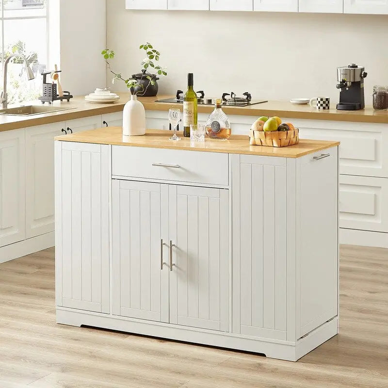 53-Inch Kitchen Storage Island with Drawers & Built-In Trash Bin  Modern Farmhouse Design for Kitchen & Dining.