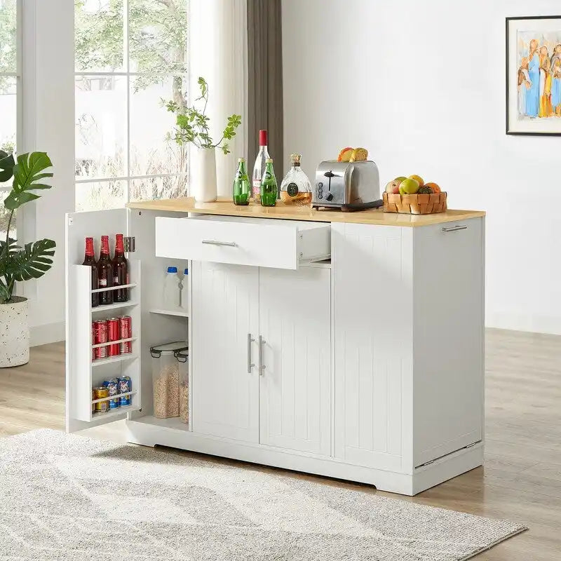 53-Inch Kitchen Storage Island with Drawers & Built-In Trash Bin  Modern Farmhouse Design for Kitchen & Dining.