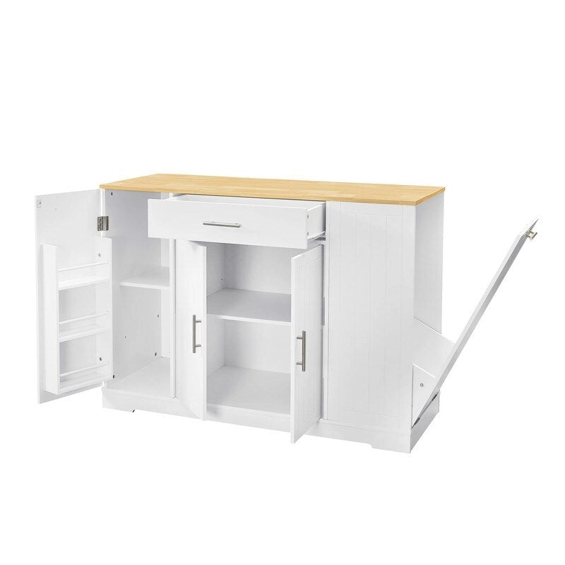53-Inch Kitchen Storage Island with Drawers & Built-In Trash Bin  Modern Farmhouse Design for Kitchen & Dining.