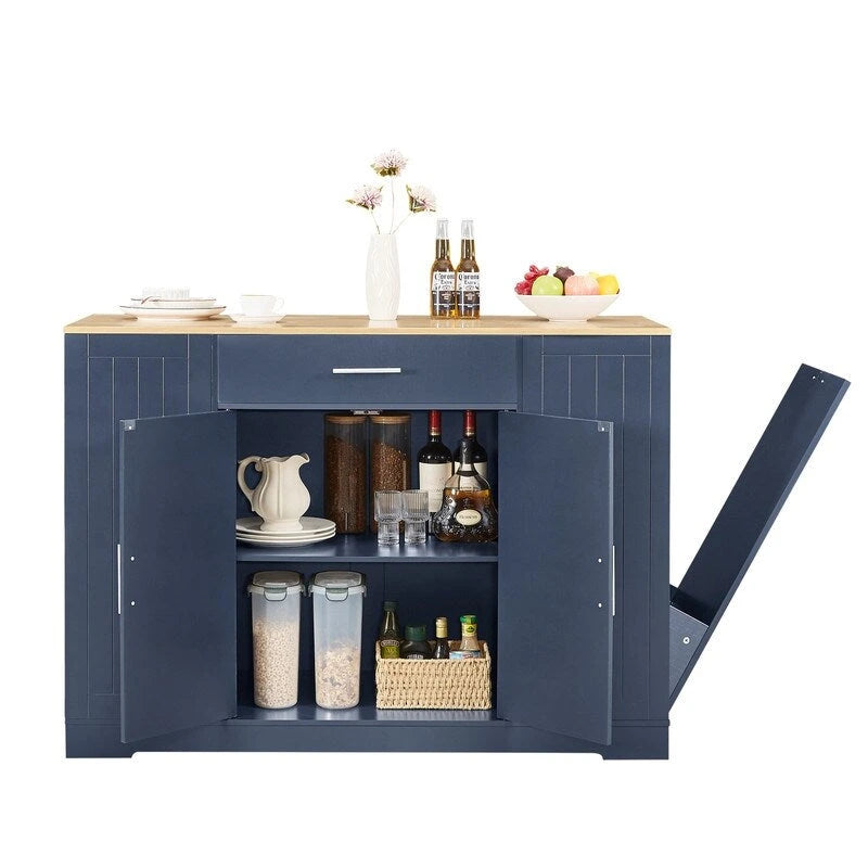 53-Inch Kitchen Storage Island with Drawers & Built-In Trash Bin  Modern Farmhouse Design for Kitchen & Dining.