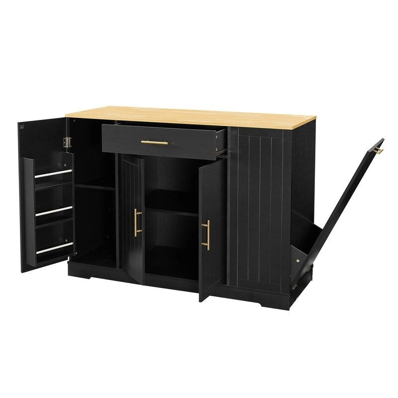 53-Inch Kitchen Storage Island with Drawers & Built-In Trash Bin  Modern Farmhouse Design for Kitchen & Dining.
