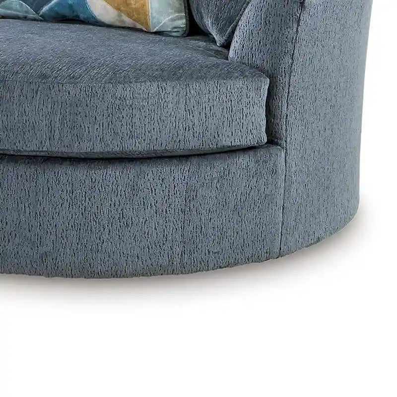 Maxo Accent Oversize Chair, 56 Inch, 360 Swivel, 3 Throw Pillows, Blue
